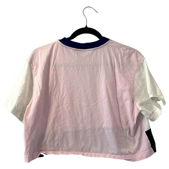 NIKE Colorblock Pullover Crop T-Shirt Short Sleeve Pink/White/Blue Women Size S - Picture 2 of 5